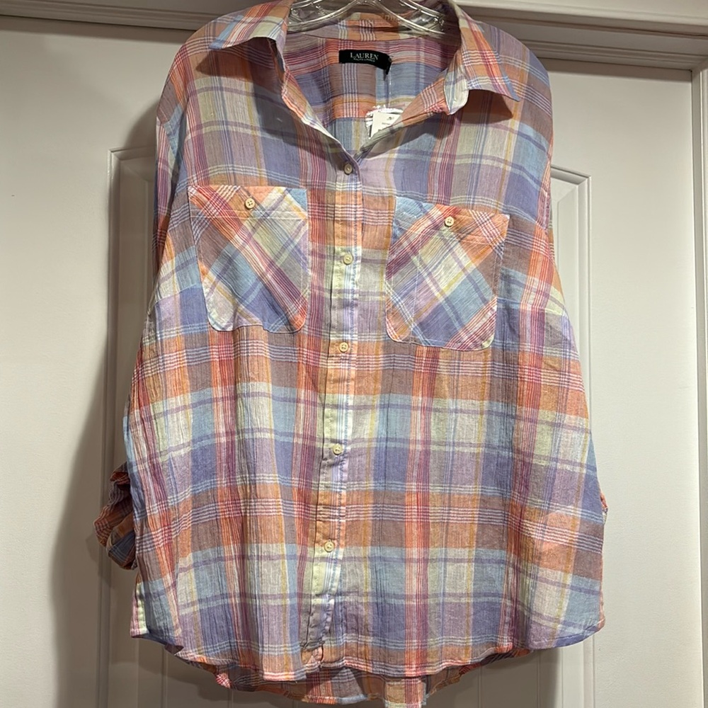 Lauren Ralph Lauren Women's Petites Plaid Button Up Shirt, Size 2X.